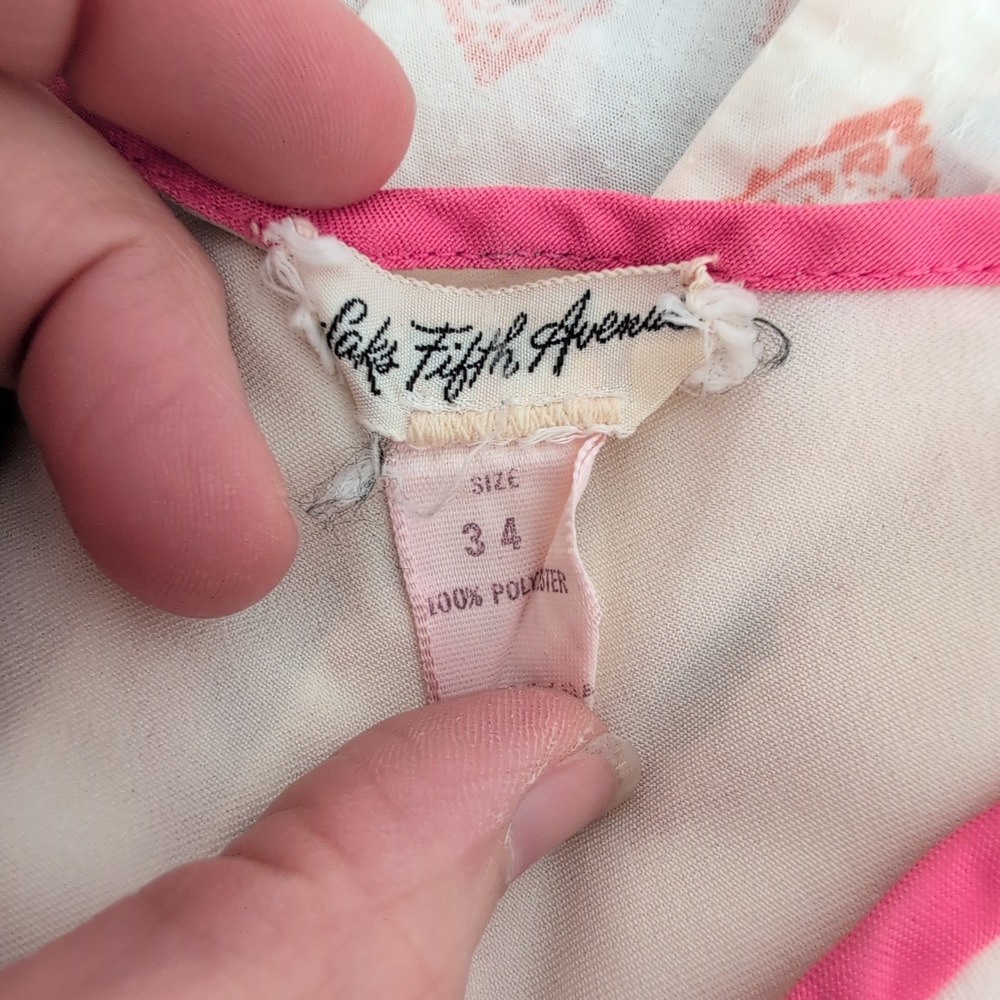 VTG 70s Saks Fifth Ave Cream‎ Pink Floral Lace Up Maxi Dress 34 Large Coquette - Picture 3 of 8